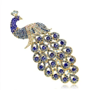 peacock Pin Brooch Blue rhinestone Fashion jewelry NEW Free Shipping 3 Inch - Picture 1 of 1
