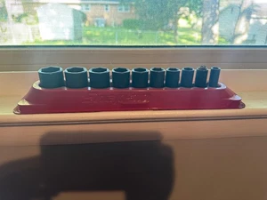 snap on 10 piece 3/8 drive sae semi-deep impact socket set 5/16-7/8 magnet tray - Bild 1 von 4