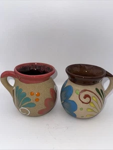 Set of 2 Mexican Artisan Clay Mugs Hand Painted Coffee Jarrito Cups New Unused - Picture 1 of 7
