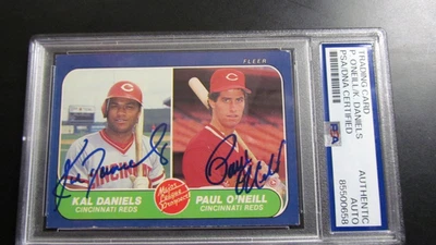Бейсбольная карточка 1986 Fleer Paul O'Neill Kal Daniels с автографом сертифицирована PSA - Изображение 1 из 4
