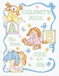 Janlynn Sleepy Bunnies Birth Announcement Counted Cross Stitch Kit - Picture 1 of 1