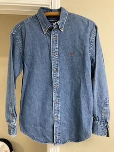Vintage Ralph Lauren Sport Denim Button Down Shirt Size 8 Blue Jean Long Sleeve - Picture 1 of 4