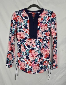 Lands' End Multicolored Floral Cinched Tropical Beach Vacation Swim Shirt sz S - Picture 1 of 7