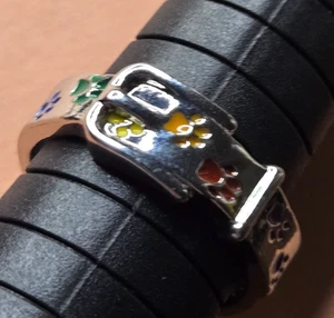 Dog Cat Pet Collar With Pawprints Silver-Tone Always In My Heart Ring Sz 8.25 - Picture 1 of 8