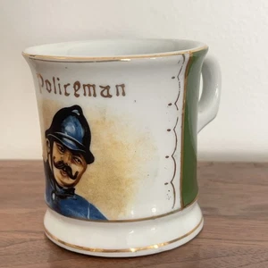 Taza de afeitar ocupacional vintage años 50/60 “The Policeman” barbero verde rara - Imagen 1 de 7
