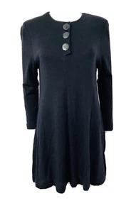 Vtg EXPO Black Knit Big 80’s Button Long Sleeve Trapeze Sweater Dress Size 4 EUC - Picture 1 of 12