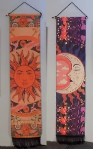 Lotto di 2 arazzi mandala da appendere a parete stampa arte vintage sole e luna boho - Foto 1 di 5