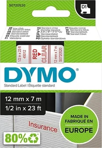 Original DYMO Label Tape D1 45012 S0720520, 12x7 mm red on transparent - Afbeelding 1 van 7