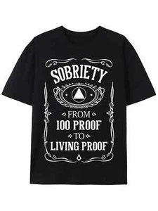 Living Proof-anniversary of sobriety AA NA recovery T-shirt - Picture 1 of 6