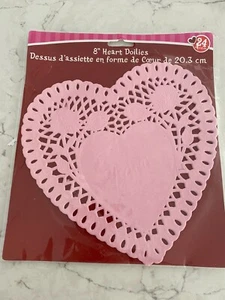 Greenbrier International Pink 8" Heart Shaped Table Doilies Set - 24 Pack - Picture 1 of 4