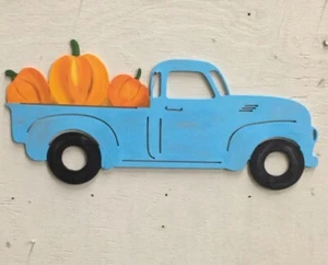 Fall Pumpkin Decoration Wood Antique Truck Hand Painted 20" x 12" 1/4" - Picture 1 of 7