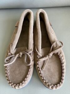 Laurentian Chief L6 brown suede leather moccasin slippers synthetic sole