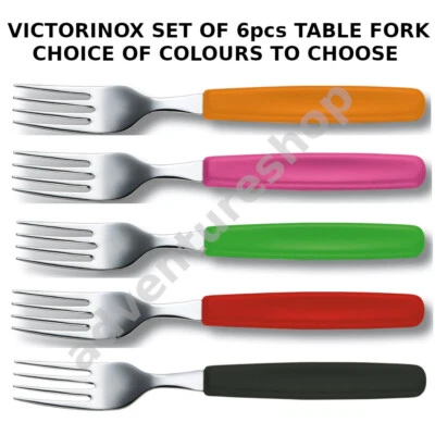 VICTORINOX Table Fork  6pc Swiss Classic Black Red Pink Green Orange Handle - Bild 1 von 4