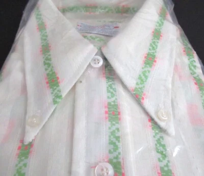 Camisa NOS Vintage Anos 1960 Donlin Botões Rockabilly Western Rosa Verde Nova Masculina - Imagem 1 de 4