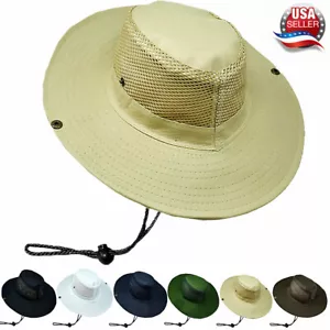Mens Summer Bucket Boonie Hat Sun Brim Fishing Cool Mesh Solid Outdoor Cap Hats - Picture 1 of 14