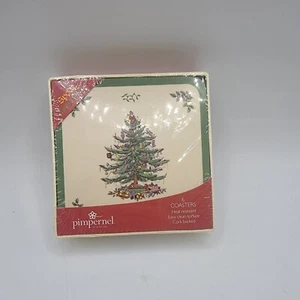 Set albero di Natale SPODE di 6 sottobicchieri con dorso di sughero 4,25" quadrati, nuovo in scatola - Foto 1 di 6