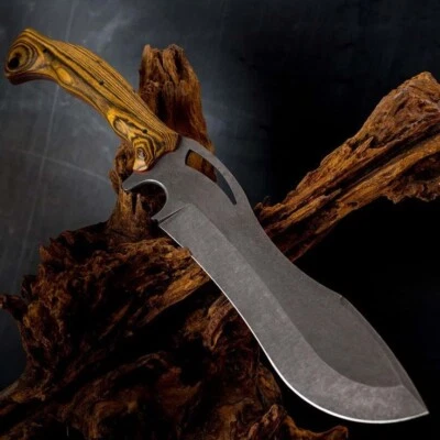 13" CUSTOM HANDMADE CARBON STEEL BLACK COATED HUNTING BOWIE KNIFE WOODEN HANDLE - Image 1 of 3