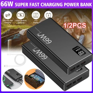 1-2PCS Portable 66W 40000mAh Power Bank USB LCD Battery Charger For Cell Phone - Picture 1 of 18