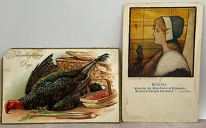 Two Vintage Thanksgiving Postcards c1908/1909 ~ Damage - Picture 1 of 7