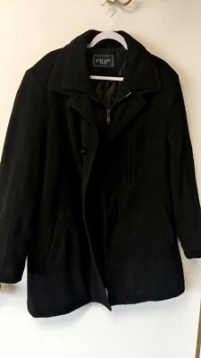 Abrigo largo negro de invierno Chaps para hombre con cremallera y botones talla grande 44 R *VENDEDOR DE EE. UU.* Foto 1 de 2
