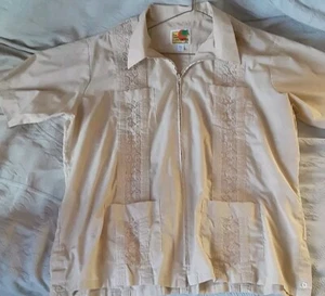 The Genuine Haband Guayabera Zip-Up Shirt Mens Size 2XL Embroidered Tan New - Picture 1 of 3