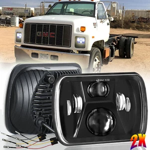 For GMC Safari C6500 C7500 C8500 Topkick 5x7"7x6" Black LED Headlights DOT Pair - Picture 1 of 12