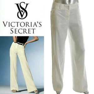 Pantalones de vestir Victoria Secret blanco mezcla de lino ajuste Stella pierna acampanada ~ 6 M3020 - Imagen 1 de 11