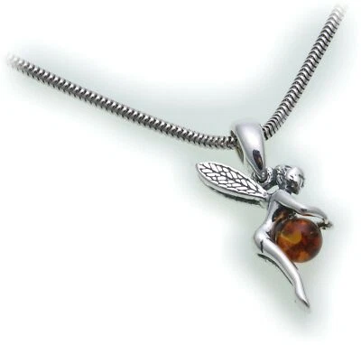 Ciondolo Elfo In Vera Ambra In Argento 925 Fata Argento Sterling Unisex Qualità - Immagine 1 di 2