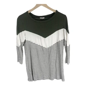 Vanilla Bay 3/4 sleeve color block striped black green white flowy top M - Picture 1 of 7