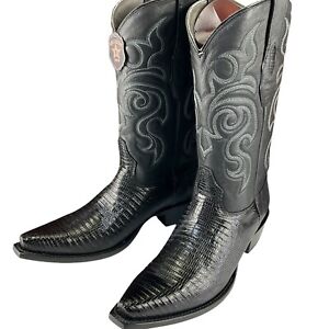 Los Altos Boots Mens Size 10 EE Black Lizard Teju Snip Toe Western 940705 New