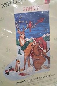 Candamar Christmas Needlepoint Stocking Holiday Craft Kit ANIMALS AND BIRD 30521 - Picture 1 of 3