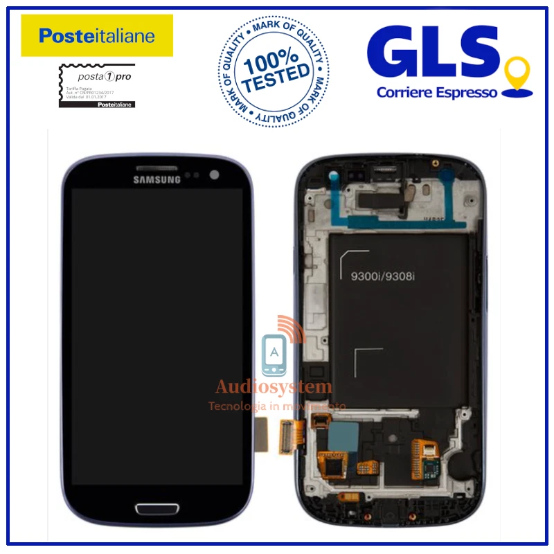 DISPLAY TOUCH SCREEN +FRAME ORIGINALE SAMSUNG GALAXY S3 NEO GT i9301 VETRO BLU - Immagine 1 di 1