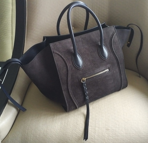 CELINE Phantom borsa bagaglio pelle scamosciata tote bag GRANDE monster blu grigio nero