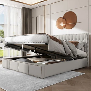 Polsterbett Doppelbett 180x200 cm, Stauraumbett Bettgestell mit Kopfteil, Grau - Bild 1 von 9