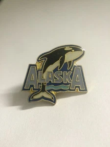 Vintage Alaska USA Jumping Killer Orca Whale Metal Lapel Pin - Picture 1 of 9