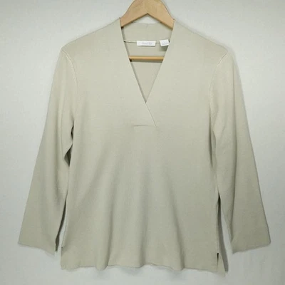 Suéter túnica pulóver Marshall Field's para mujer grande beige mezcla de seda cuello en V Foto 1 de 4