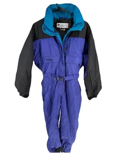 Vintage Columbia Women’s Ski Suit Snowsuit One Piece Snow Bib Blue Size Med - Picture 1 of 12