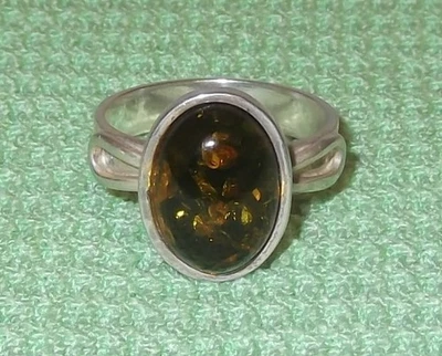 Anello Da Donna - Argento - Taglia 57 - 5 Grammi - Con Un Ambra - Immagine 1 di 3