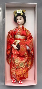 National Tracht japanische Puppe Porzellan Gesicht etc Kimono Fächer verpackt 12" - Bild 1 von 16