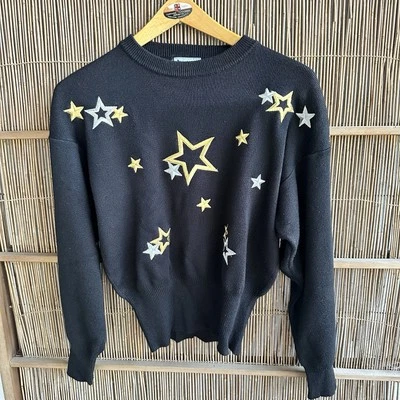 Suéter Meister Vintage Años 80 Bordado Estrellas Metálicas Talla S Negro Esquí Hong Kong Foto 1 de 4