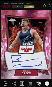 2025 Topps WWE Slam Chrome Brutus Creed Pink Sapphire 1cc - Legendary 1/1 Auto - Picture 1 of 3
