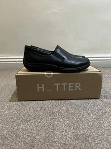 Womens Hotter ll Black Leather Slip On Flat Comfort Shoes - Uk 5 Eu 38 - Picture 1 of 7