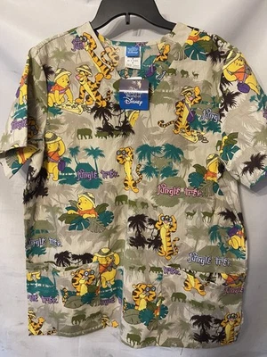 Disney Scrub Top Womens MediumMedical Nurse Pockets Shirt Winnie the Pooh Tigger - Image 1 of 3