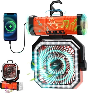 20000mAh Portable Camping Fan W/Bluetooth Speaker, Rechargeable Orange - Picture 1 of 8