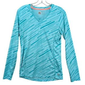 RBX Women's Long Sleeve Performance V-Neck Activewear Top Size M Blue Stripes - Picture 1 of 8