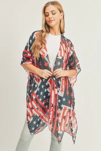 Anthropologie Women's Vintage American Flag Star USA Patriotic Cover Up Kimono - Picture 1 of 3