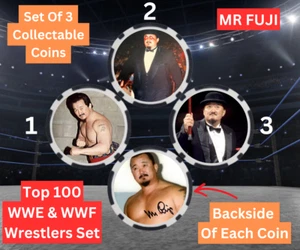 MR FUJI - TOP 100 WWE & WWF WRESTLERS SET -  COIN SET - SIGNED - Picture 1 of 2