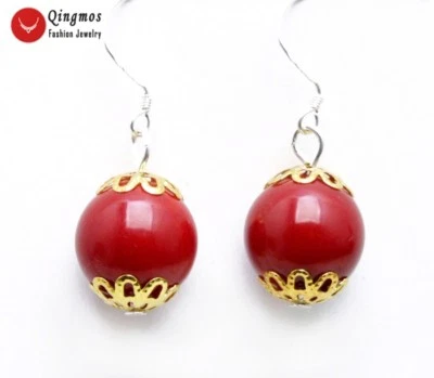 Conjunto de pendientes y pulsera y collar de coral rojo redondo natural para mujer 6462 Foto 1 de 4