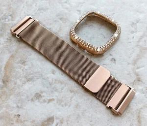 Funda con banda milanesa de oro rosa y cristal para Fitbit Versa 2 3 4 Sense 1 2 - Imagen 1 de 11