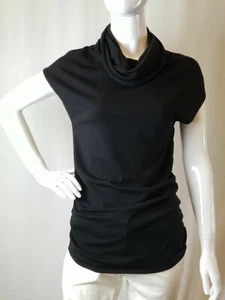 TSE 100% WOOL TURTLENECK LOW-HIGH SHORT SLEEVES SWEATER S SIZE -BLACK- - Picture 1 of 5